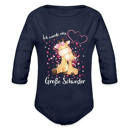 Spreadshirt Ich Werde Eine Große Schwester 2024 Giraffen Baby Bio-Langarm-Body, 74 (6-9 M.), Dunkelnavy von Spreadshirt