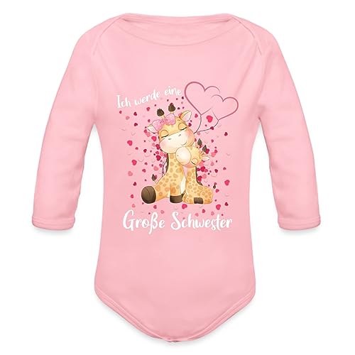 Spreadshirt Ich Werde Eine Große Schwester 2024 Giraffen Baby Bio-Langarm-Body, 80 (9-12 M.), Hellrosa von Spreadshirt