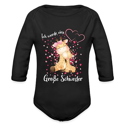 Spreadshirt Ich Werde Eine Große Schwester 2024 Giraffen Baby Bio-Langarm-Body, 80 (9-12 M.), Schwarz von Spreadshirt