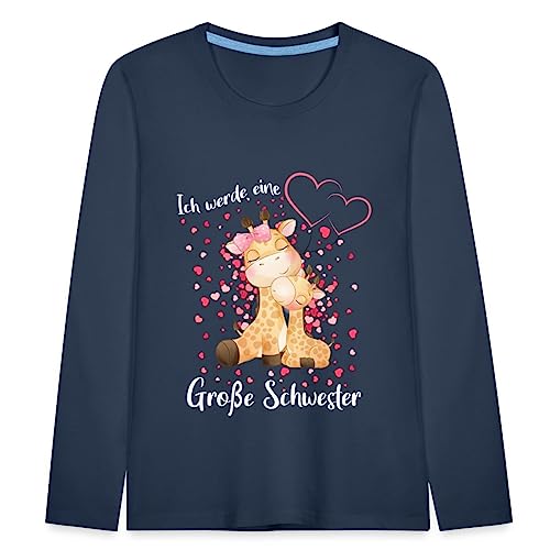 Spreadshirt Ich Werde Eine Große Schwester 2024 Giraffen Kinder Premium Langarmshirt, 110/116 (4 Jahre), Navy von Spreadshirt