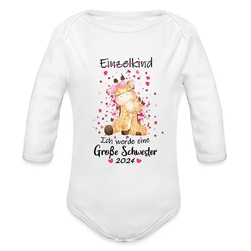 Spreadshirt Ich Werde Große Schwester 2024 Giraffen Baby Bio-Langarm-Body, 68 (3-6 M.), weiß von Spreadshirt