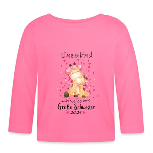 Spreadshirt Ich Werde Große Schwester 2024 Giraffen Baby Langarmshirt, 6-12 Monate, Azalea von Spreadshirt