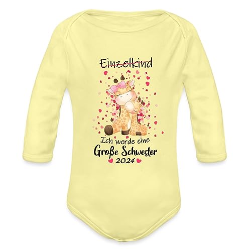 Spreadshirt Ich Werde Große Schwester 2024 Giraffen Baby Bio-Langarm-Body, 74 (6-9 M.), Hellgelb von Spreadshirt