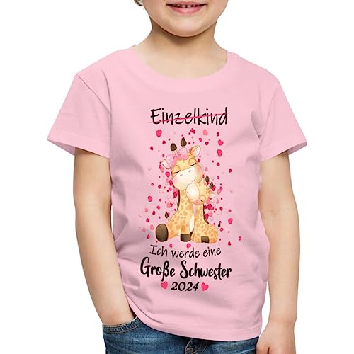 Spreadshirt Ich Werde Große Schwester 2024 Giraffen Kinder Premium T-Shirt, 98/104 (2 Jahre), Hellrosa von Spreadshirt