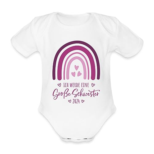 Spreadshirt Ich Werde Große Schwester 2024 Regenbogen Baby Bio-Kurzarm-Body, 62 (2-3 M.), weiß von Spreadshirt