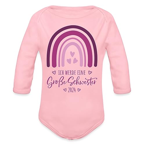 Spreadshirt Ich Werde Große Schwester 2024 Regenbogen Baby Bio-Langarm-Body, 80 (9-12 M.), Hellrosa von Spreadshirt