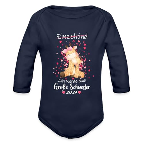 Spreadshirt Ich Werde Große Schwester Giraffen 2024 Baby Bio-Langarm-Body, 74 (6-9 M.), Dunkelnavy von Spreadshirt