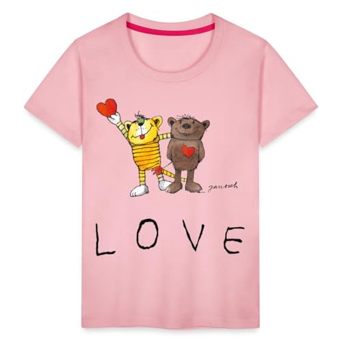 Spreadshirt Janosch Bär Tiger Love Liebe Kinder Premium T-Shirt, 122/128 (6 Jahre), Hellrosa von Spreadshirt