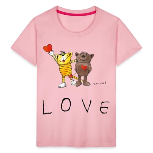 Spreadshirt Janosch Bär Tiger Love Liebe Kinder Premium T-Shirt, 98/104 (2 Jahre), Hellrosa von Spreadshirt