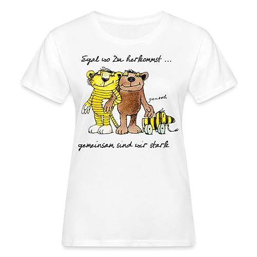 Spreadshirt Janosch Bär Tigerente Tiger Gemeinsam Stark Frauen Bio-T-Shirt, L, weiß von Spreadshirt