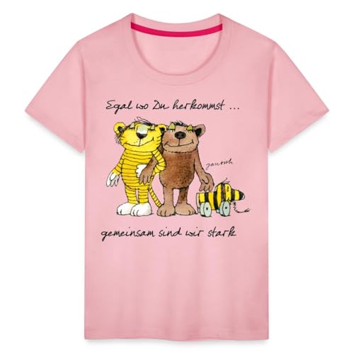 Spreadshirt Janosch Bär Tigerente Tiger Gemeinsam Stark Kinder Premium T-Shirt, 122/128 (6 Jahre), Hellrosa von Spreadshirt