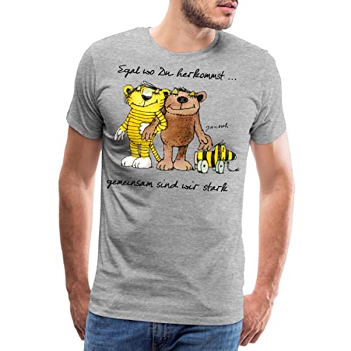 Spreadshirt Janosch Bär Tigerente Tiger Gemeinsam Stark Männer Premium T-Shirt, S, Grau meliert von Spreadshirt