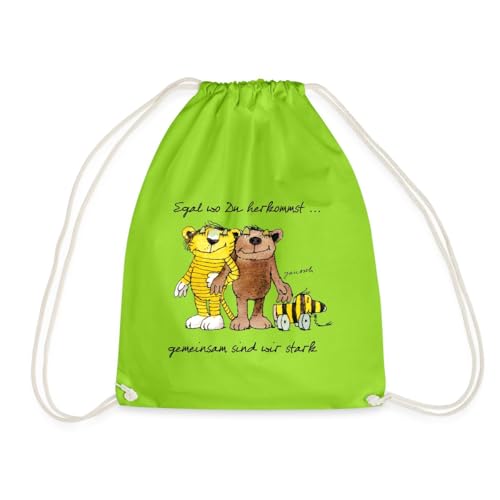 Spreadshirt Janosch Bär Tigerente Tiger Gemeinsam Stark Turnbeutel, One size, Neongrün von Spreadshirt