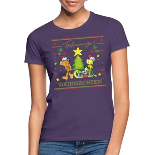 Spreadshirt Janosch Frohsinnige Weihnachten Ugly Christmas Frauen T-Shirt, S, Dunkellila von Spreadshirt