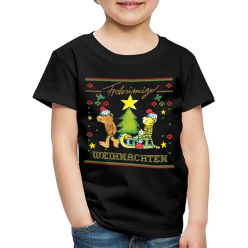 Spreadshirt Janosch Frohsinnige Weihnachten Ugly Christmas Kinder Premium T-Shirt, 134/140 (8 Jahre), Schwarz von Spreadshirt