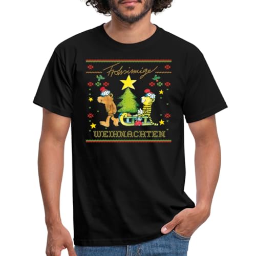 Spreadshirt Janosch Frohsinnige Weihnachten Ugly Christmas Männer T-Shirt, XL, Schwarz von Spreadshirt