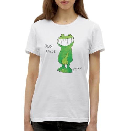 Spreadshirt Janosch Günter Kastenfrosch Just Smile Frauen T-Shirt, M, weiß von Spreadshirt