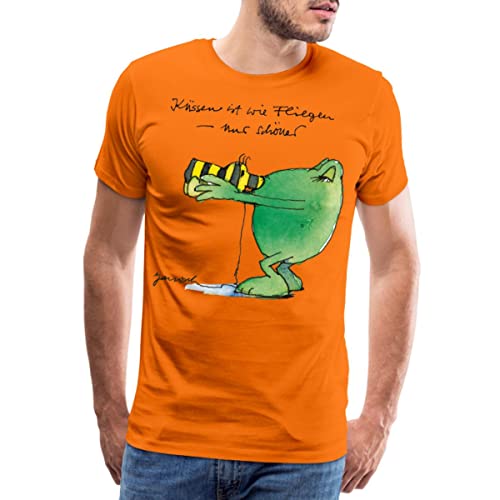 Spreadshirt Janosch Günter Kastenfrosch Küssen Ist Wie Fliegen Männer Premium T-Shirt, S, Orange von Spreadshirt