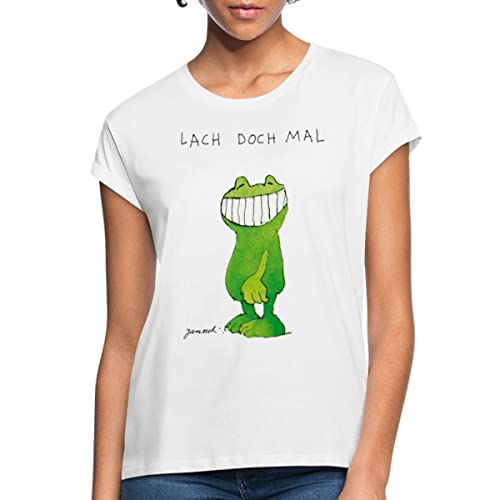 Spreadshirt Janosch Günter Kastenfrosch Lach Doch Mal Frauen Oversize T-Shirt, L, weiß von Spreadshirt