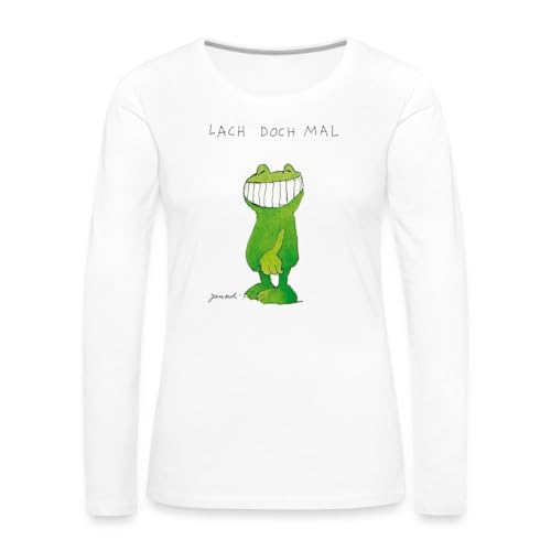 Spreadshirt Janosch Günter Kastenfrosch Lach Doch Mal Frauen Premium Langarmshirt, S, weiß von Spreadshirt