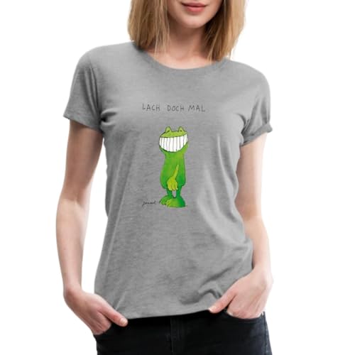 Spreadshirt Janosch Günter Kastenfrosch Lach Doch Mal Frauen Premium T-Shirt, M, Grau meliert von Spreadshirt