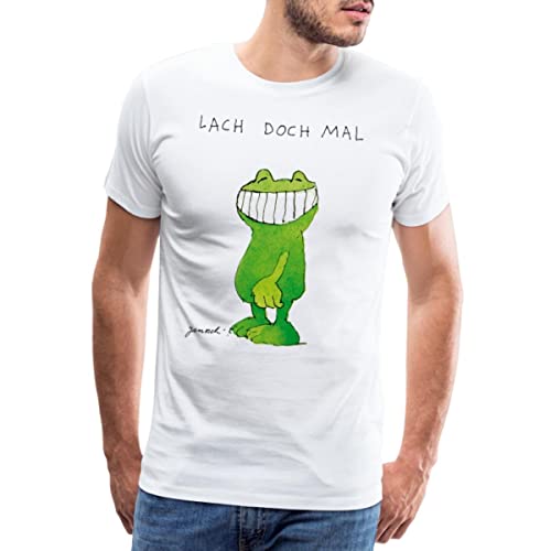 Spreadshirt Janosch Günter Kastenfrosch Lach Doch Mal Männer Premium T-Shirt, L, weiß von Spreadshirt