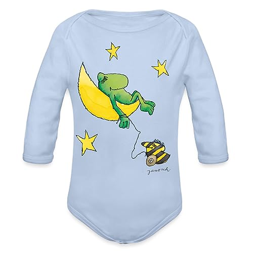 Spreadshirt Janosch Günter Kastenfrosch Mond Träume Baby Bio-Langarm-Body, 62 (2-3 M.), Sky von Spreadshirt