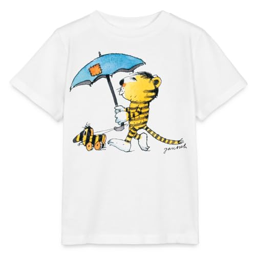 Spreadshirt Janosch Kleiner Tiger Tigerente Mit Schirm Kinder Bio-T-Shirt, 98/104 (3-4 Jahre), weiß von Spreadshirt