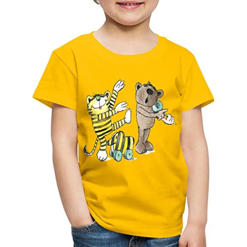 Spreadshirt Janosch Tiger und Freunde Machen Musik Kinder Premium T-Shirt, 98/104 (2 Jahre), Sonnengelb von Spreadshirt