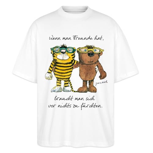 Spreadshirt Janosch Tiger Und Bär Wenn Man Freunde Hat Zitat Stanley/Stella Unisex Oversize Bio T-Shirt, XL, Weiß von Spreadshirt