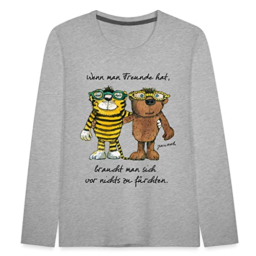 Spreadshirt Janosch Tiger Und Bär Wenn Man Freunde Hat Zitat Kinder Premium Langarmshirt, 122/128 (6 Jahre), Grau meliert von Spreadshirt