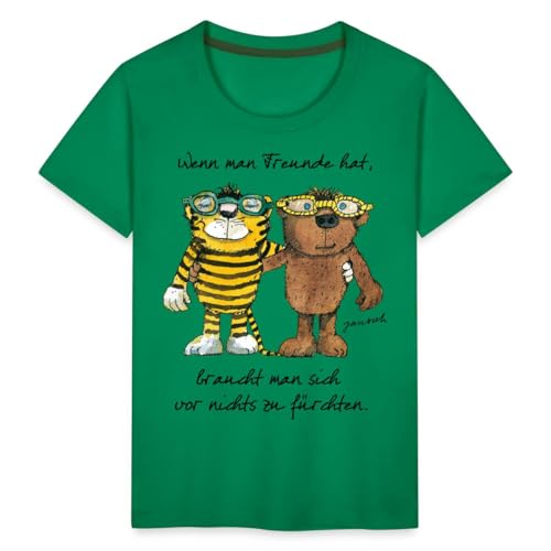 Spreadshirt Janosch Tiger Und Bär Wenn Man Freunde Hat Zitat Kinder Premium T-Shirt, 110/116 (4 Jahre), Kelly Green von Spreadshirt