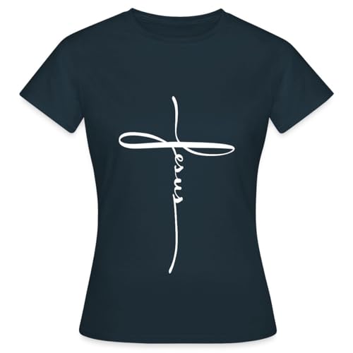 Spreadshirt Jesus Kreuz Christlich Frauen T-Shirt, M, Navy von Spreadshirt
