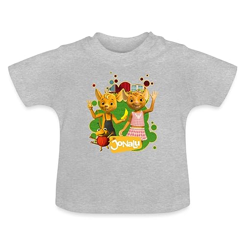 Spreadshirt JoNaLu Jo Naya Und Lu Winken Fröhlich Baby Bio-T-Shirt mit Rundhals, 18-24 Monate, Grau meliert von Spreadshirt