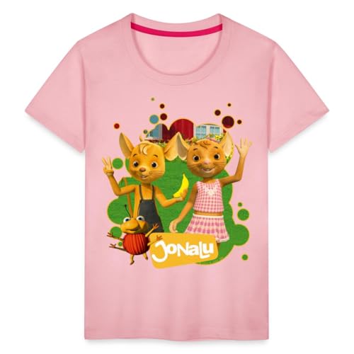 Spreadshirt JoNaLu Jo Naya Und Lu Winken Fröhlich Kinder Premium T-Shirt, 134/140 (8 Jahre), Hellrosa von Spreadshirt