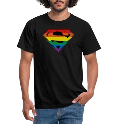 Spreadshirt Justice League Superman Regenbogen Logo Männer T-Shirt, L, Schwarz von Spreadshirt