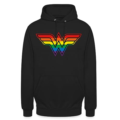 Spreadshirt Justice League Wonder Woman Regenbogen Logo Unisex Hoodie, M, Schwarz von Spreadshirt