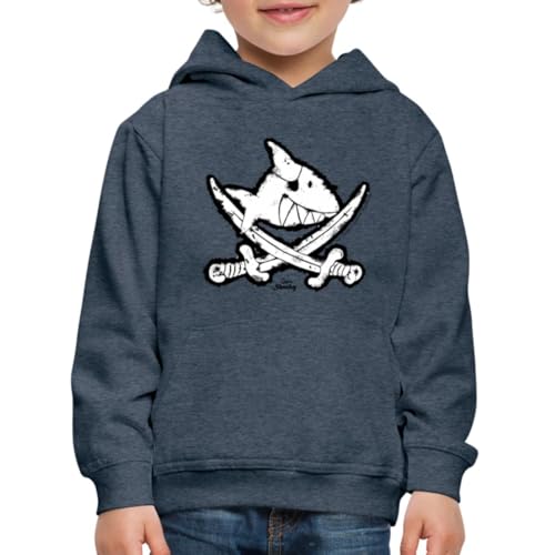 Spreadshirt Käpt'n Sharky Flagge Haifisch Kinder Premium Hoodie, 134/146 (9-11 Jahre), Jeansblau von Spreadshirt