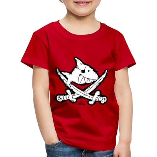 Spreadshirt Käpt'n Sharky Flagge Haifisch Kinder Premium T-Shirt, 110/116 (4 Jahre), Rot von Spreadshirt