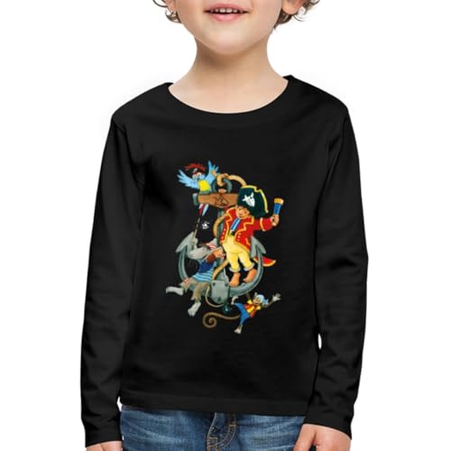 Spreadshirt Käpt'n Sharky Schiffskapitän Kinder Premium Langarmshirt, 122/128 (6 Jahre), Schwarz von Spreadshirt