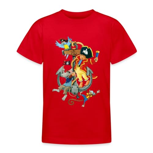 Spreadshirt Käpt'n Sharky Schiffskapitän Kinder T-Shirt, 122/128 (7-8 Jahre), Rot von Spreadshirt