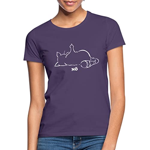 Spreadshirt Katze Nö Neinsager Mittelfinger Katzenfreund Frauen T-Shirt, S, Dunkellila von Spreadshirt