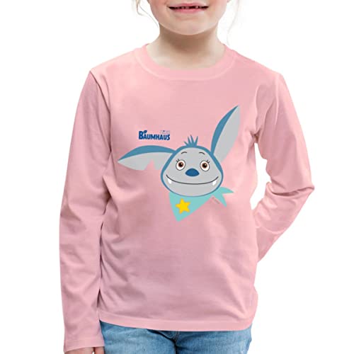 Spreadshirt KiKA-Baumhaus mit Fidi Gesicht Kinder Premium Langarmshirt, 134/140 (8 Jahre), Hellrosa von Spreadshirt