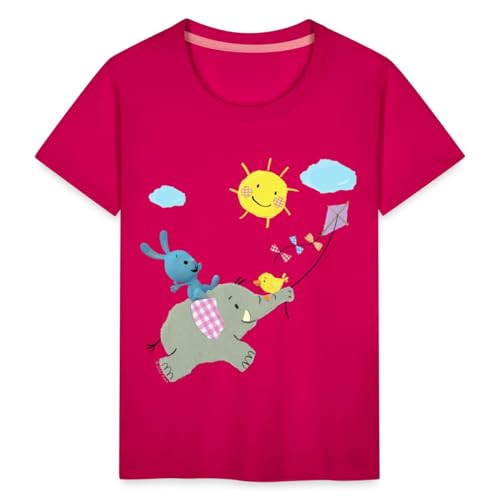 Spreadshirt KiKANiNCHEN Kaninchen Reitet Auf Elefant Kinder Premium T-Shirt, 98/104 (2 Jahre), Dunkles Pink von Spreadshirt