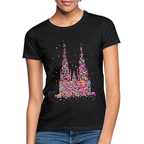 Spreadshirt Köln Kölner Dom Karneval Fasching Konfetti Geschenk Frauen T-Shirt, XL, Schwarz von Spreadshirt