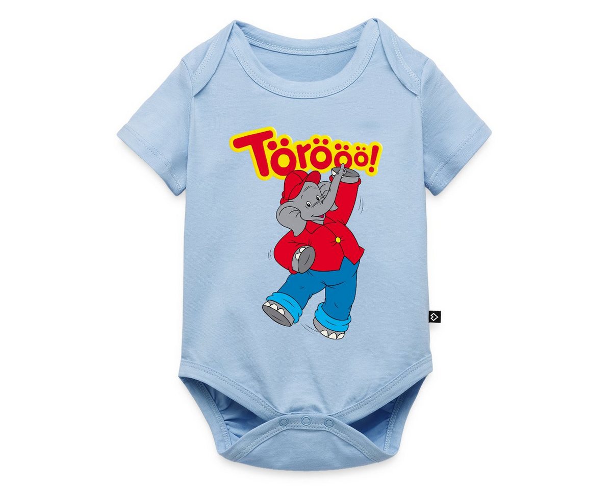 Spreadshirt Kurzarmbody Benjamin Blümchen Tanzend Törööö Kurzarm Baby Body (1-tlg) von Spreadshirt