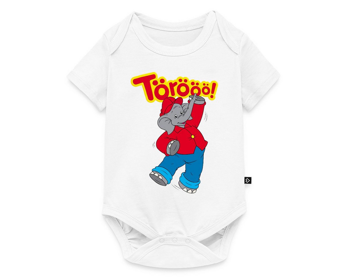 Spreadshirt Kurzarmbody Benjamin Blümchen Tanzend Törööö Kurzarm Baby Body (1-tlg) von Spreadshirt