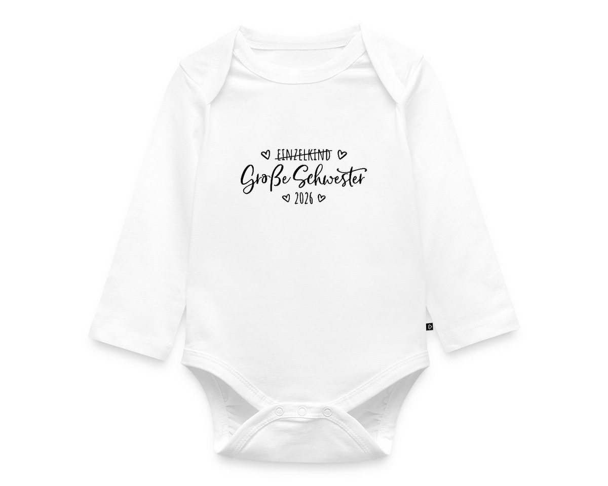 Spreadshirt Langarmbody Große Schwester 2026 Einzelkind Ende Herz Baby Body Langarm (1-tlg) von Spreadshirt