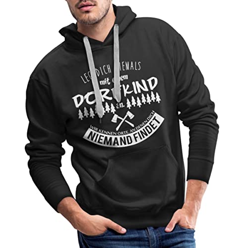 Spreadshirt Leg Dich Niemals Mit Einem Dorfkind An Spruch Männer Premium Hoodie, S, Schwarz von Spreadshirt