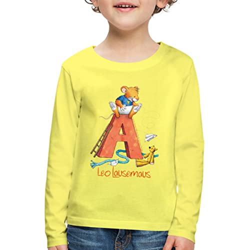 Spreadshirt Leo Lausemaus Kindergarten Alphabet Kinder Premium Langarmshirt, 98/104 (2 Jahre), Gelb von Spreadshirt